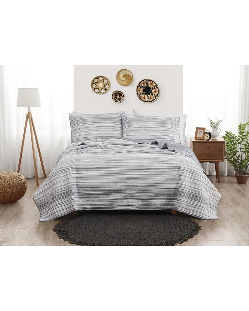 Noah Stripe Yarn Dye Quilt Set - Grey, Cotton image