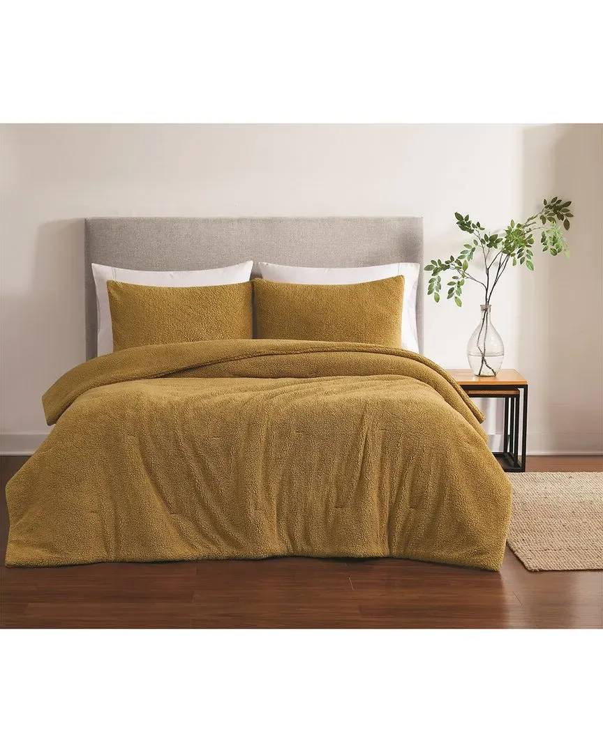 Oversized Marshmallow Sherpa 3pc Comforter Set - Mustard