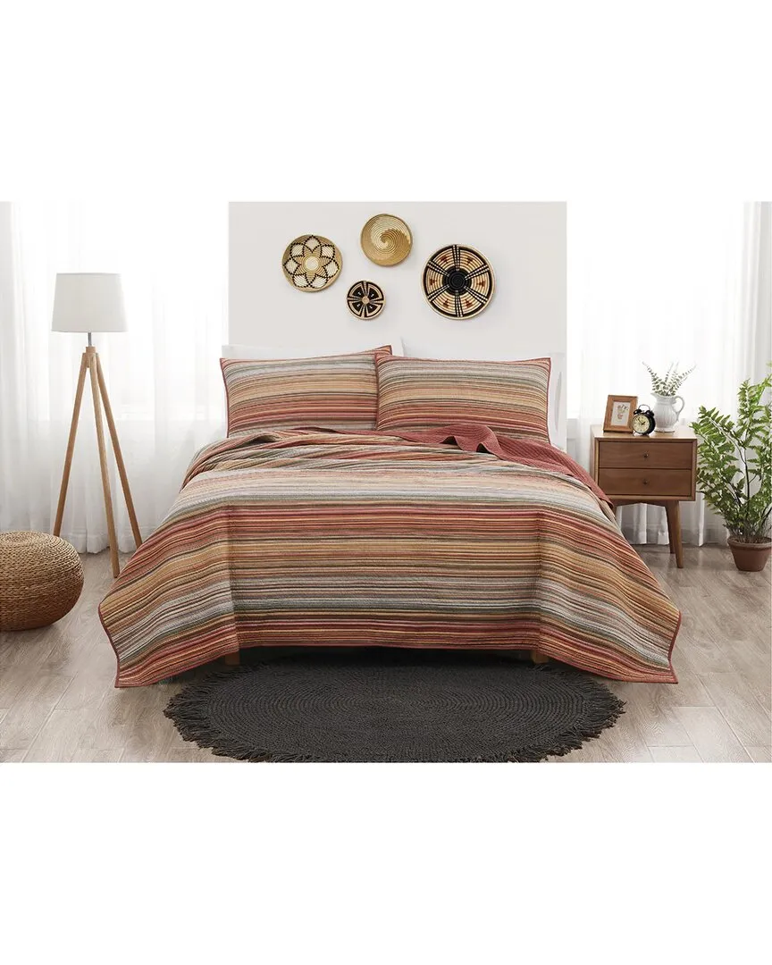 Sunset Stripe Yarn Dye Quilt Set - Orange, Cotton image