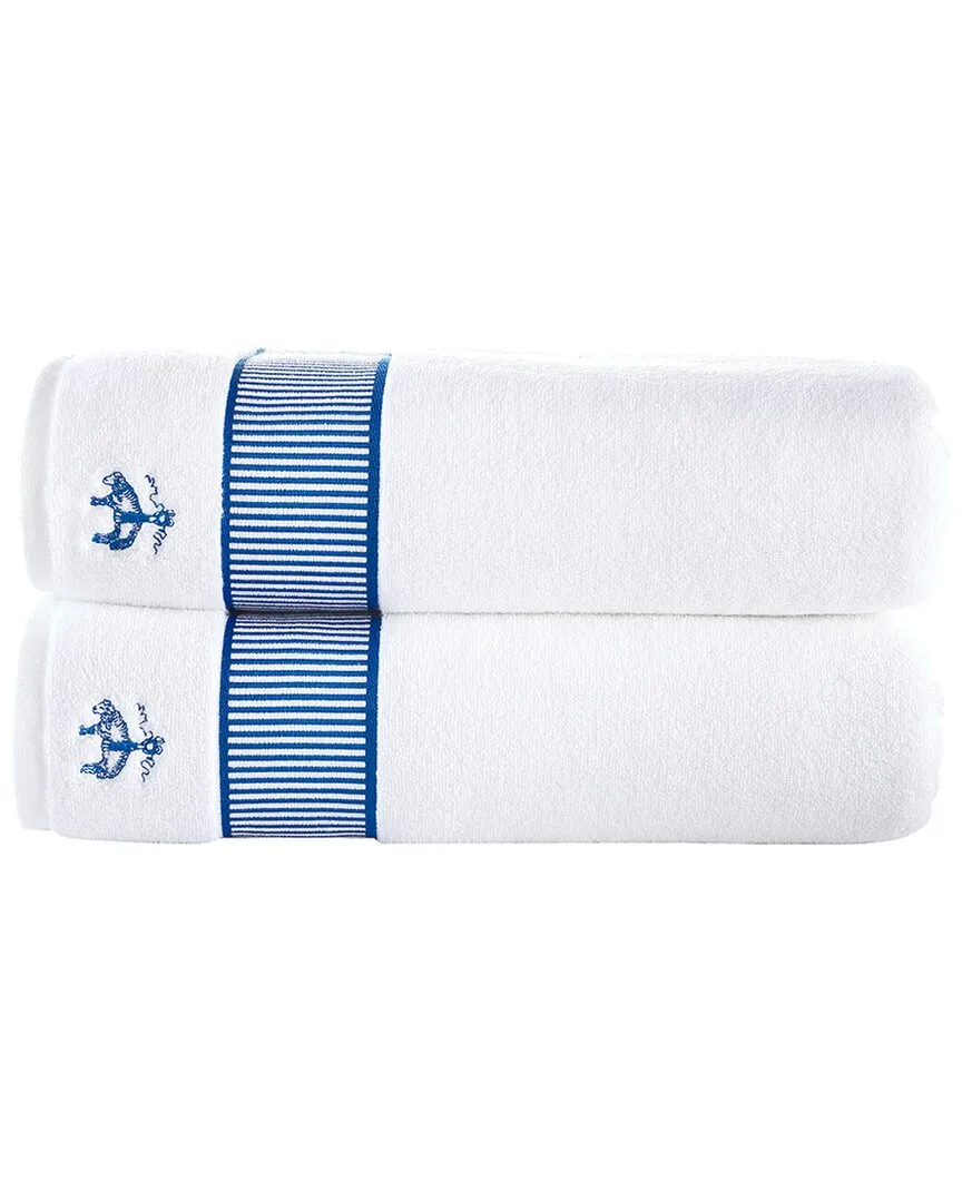 Fancy Border 2pc Bath Sheets - Blue, Turkish Cotton