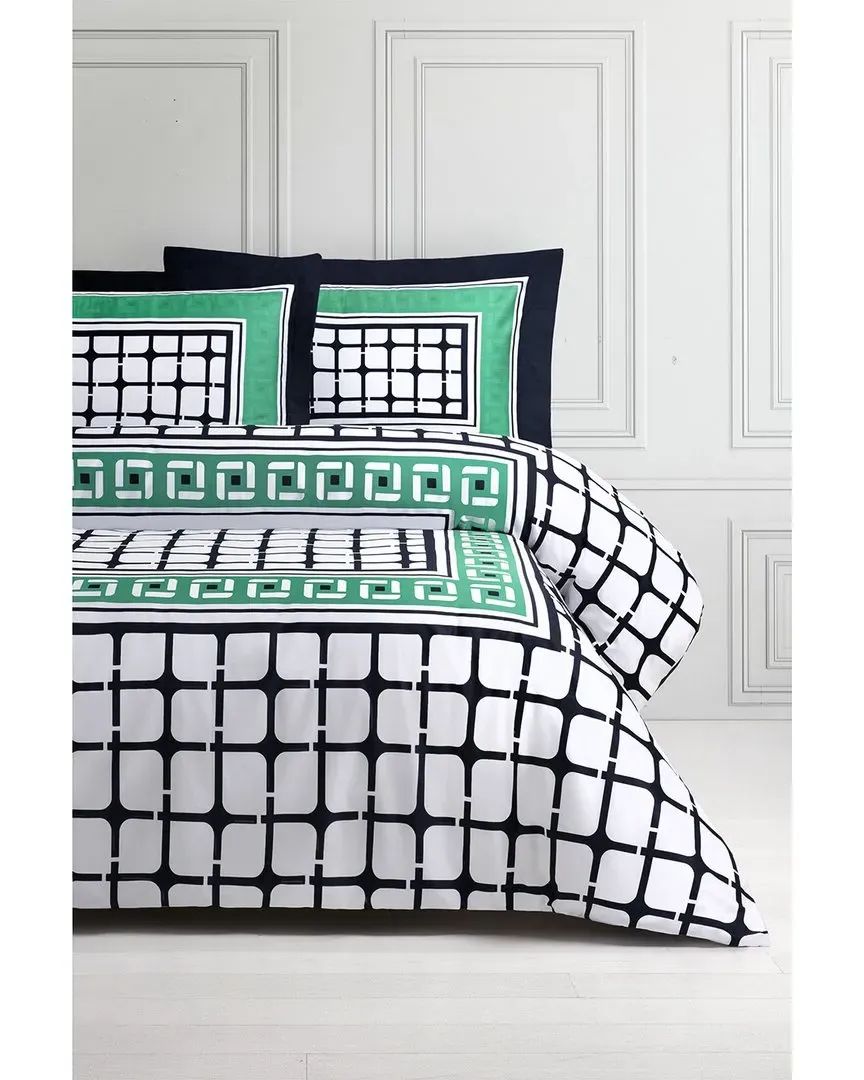 Framed Print Cotton Sateen Duvet Cover Set - Navy