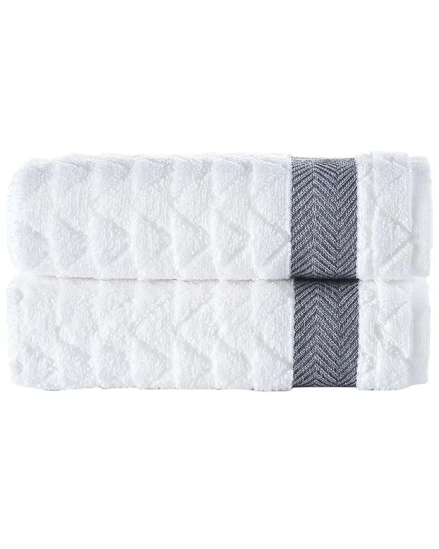 Herringbone Hand Towels 2-Pack - White, Turkish Cotton image