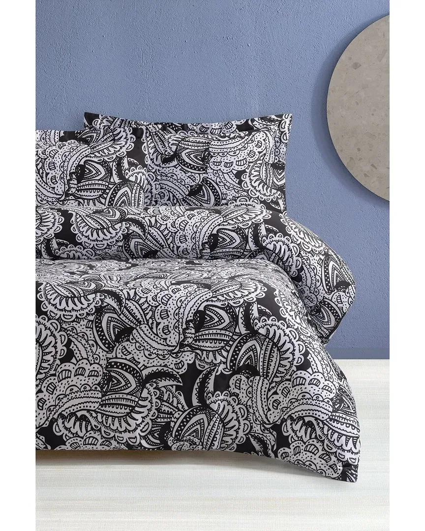 Paisley Cotton Sateen Duvet Cover Set - Black, White image