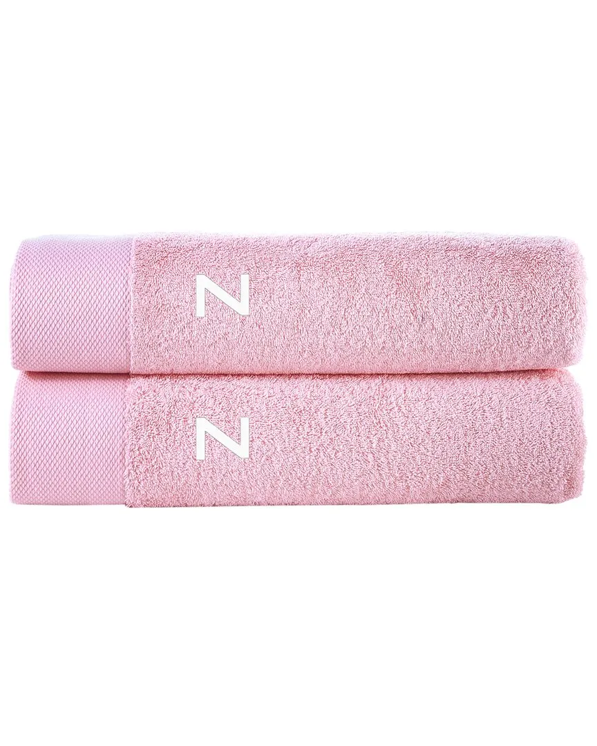 Set of 2 Monogrammed Bath Sheets - Pink, Turkish Cotton image
