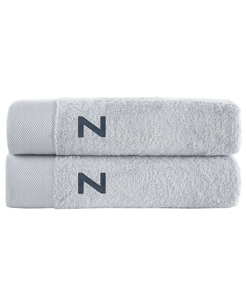 Set of 2 Monogrammed Bath Sheets - Silver, Turkish Cotton
