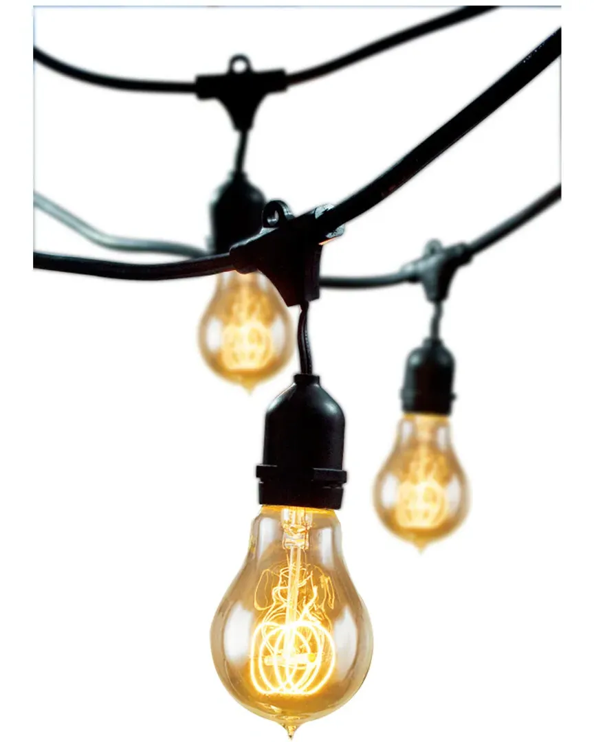 15-Light Outdoor String Light - Black, Rubber