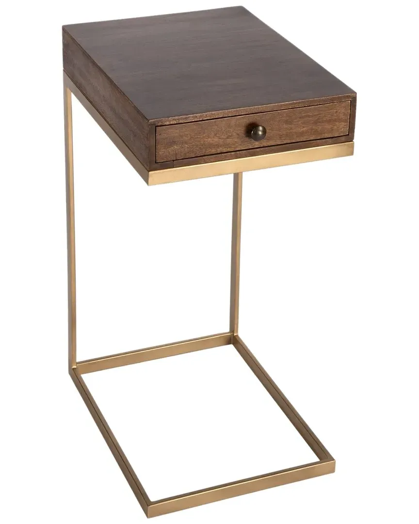 Alec C-Shaped End Table with Drawer - Brown, Mango Wood