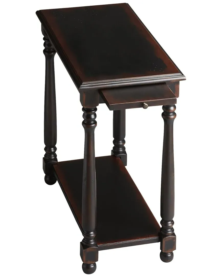 Devane Side Table with Pull-Out Shelf - Black, Cherry Veneer