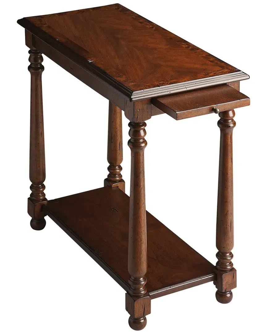 Devane Side Table with Pull-Out Shelf - Brown, Cherry Veneer