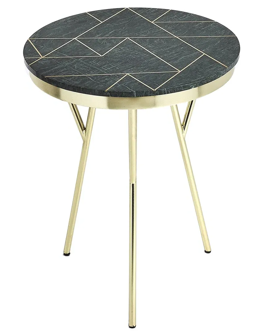 Haven Accent Table with Brass Inlay - Green, Marble image