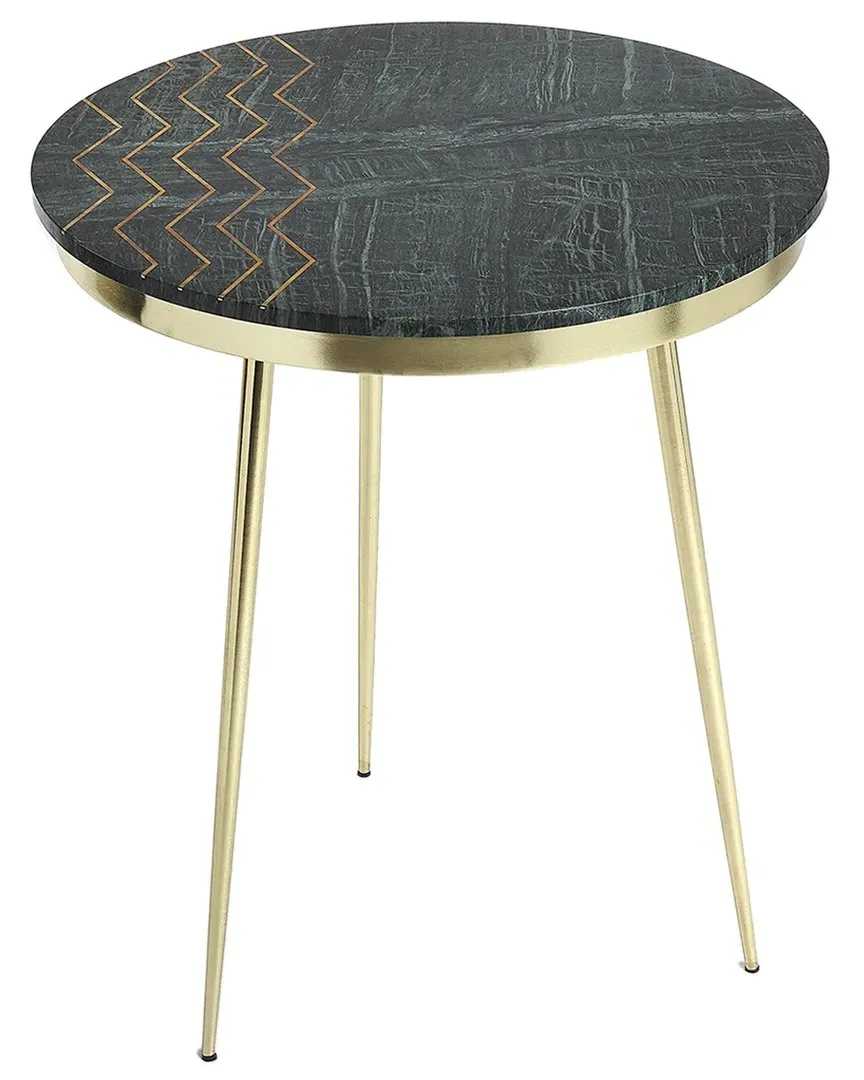 Hollings Side Table with Brass Inlay - Green, Marble