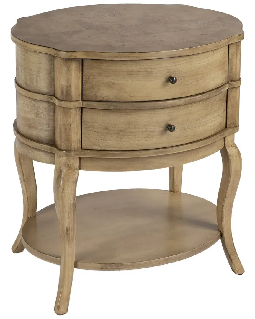 Jarvis Oval 2-Drawer Side Table - Beige, Cherry image