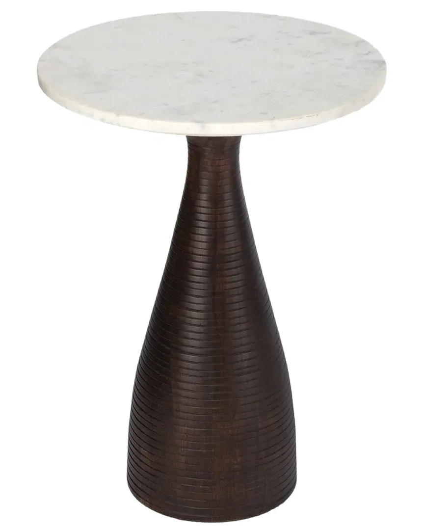 Julia Pedestal End Table - Brown, Marble