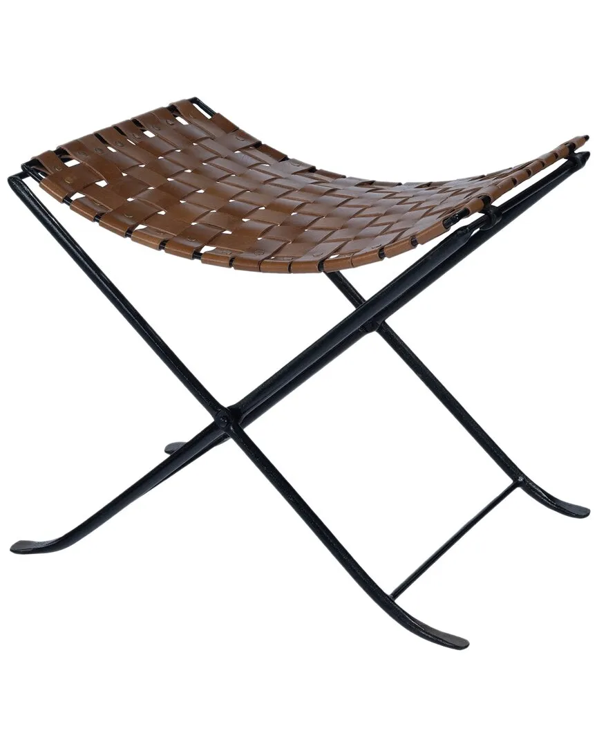 Karma Woven Leather Stool - Brown