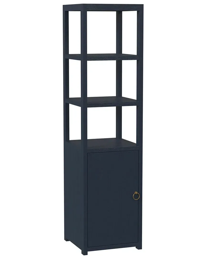 Lark 3-Tier Narrow Bookcase with Door - Navy Blue, Acacia image