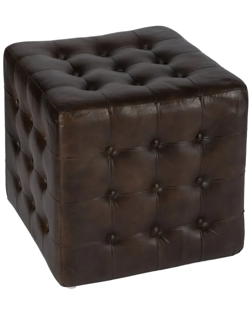 Leon Button Tufted Leather Ottoman - Brown image