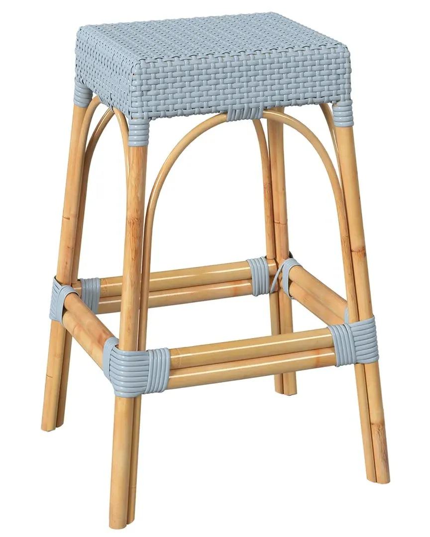 Robias Rectangular Bar Stool - Blue, Rattan