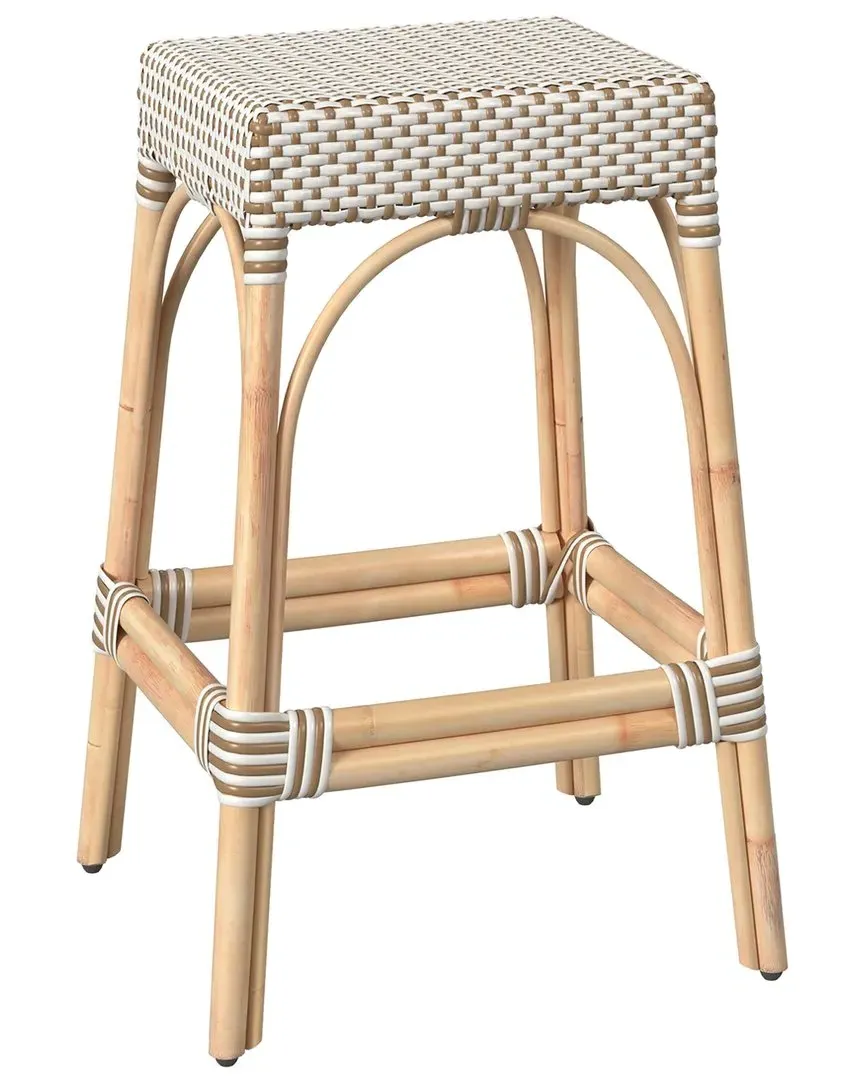 Robias Rectangular Bar Stool - White, Rattan