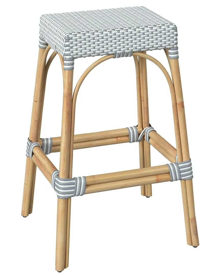Robias Rectangular Bar Stool - White, Rattan