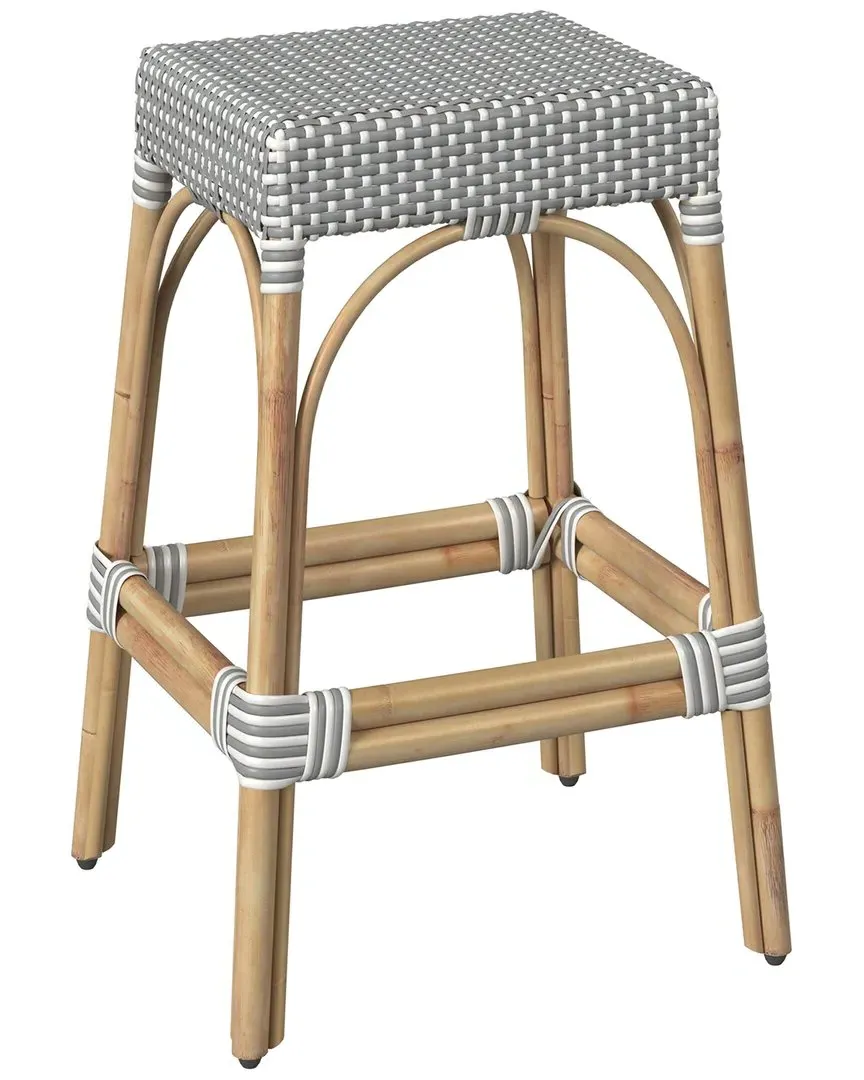 Robias Rectangular Bar Stool - White, Rattan