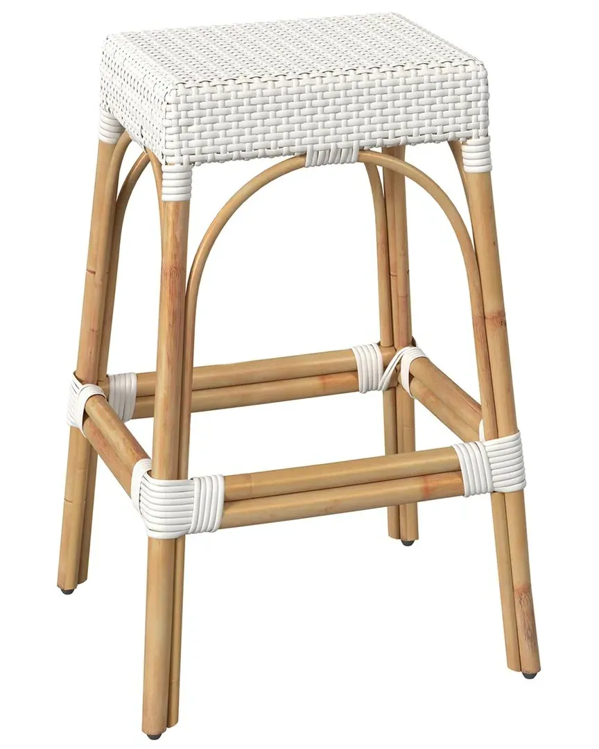 Robias Rectangular Bar Stool - White, Rattan