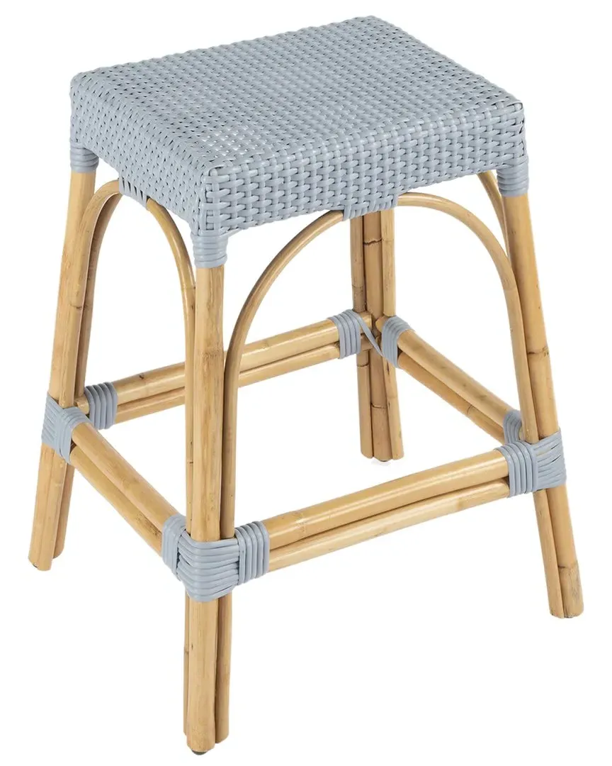 Robias Rectangular Counter Stool - Blue, Rattan