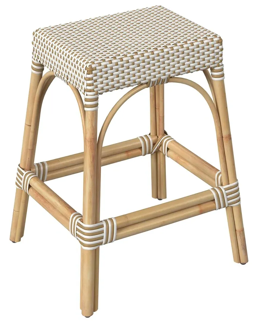 Robias Rectangular Counter Stool - White, Rattan