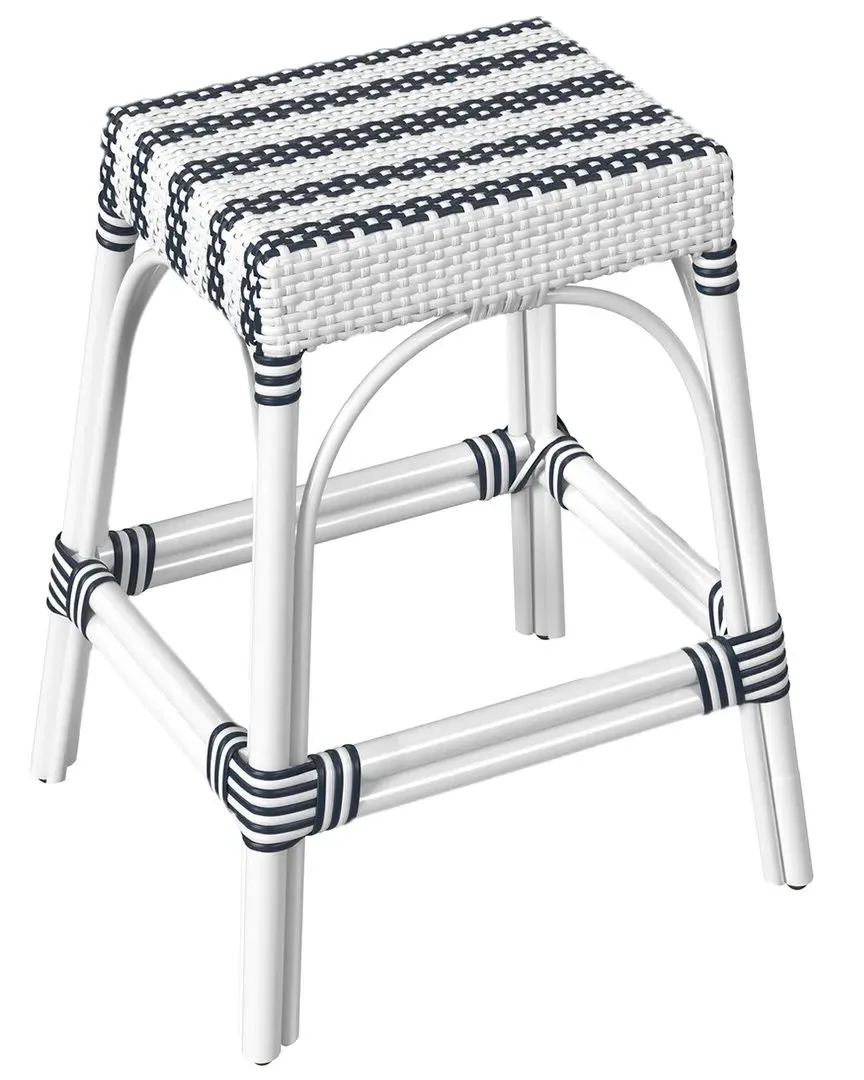 Robias Rectangular Counter Stool - White, Rattan