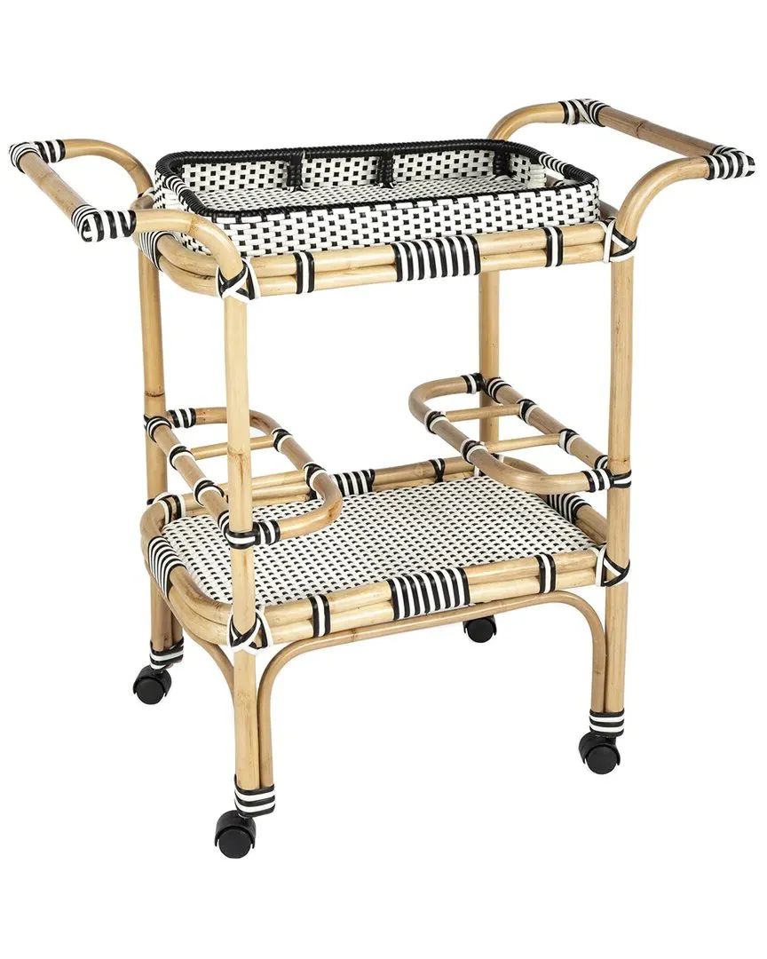 Selena Rattan Bar Cart - Black