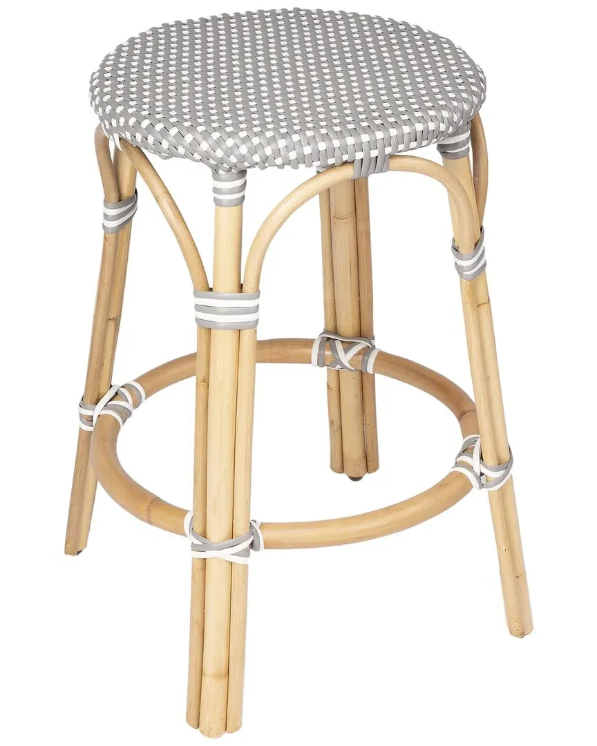 Tobias Round Counter Stool - Grey, Rattan