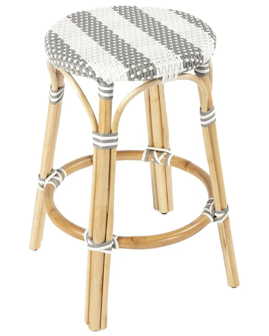 Tobias Round Counter Stool - Grey, Rattan