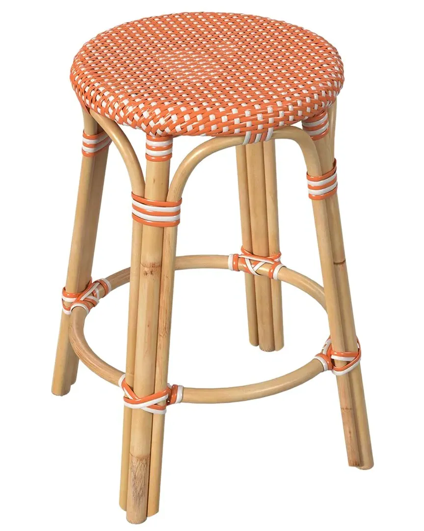 Tobias Round Counter Stool - Orange, Rattan