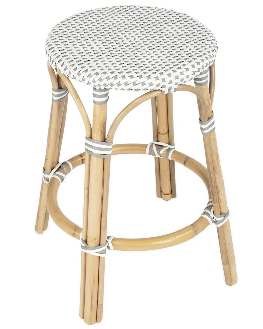 Tobias Round Counter Stool - White, Rattan