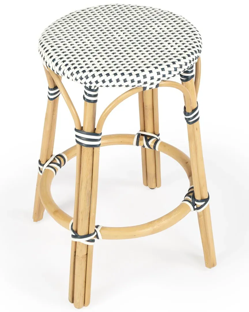 Tobias Round Counter Stool - White, Rattan