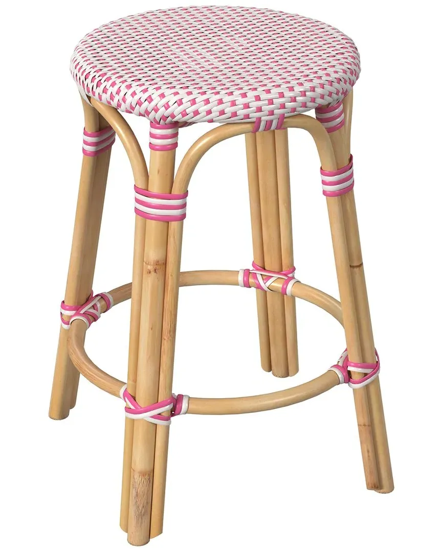 Tobias Round Counter Stool - White, Rattan