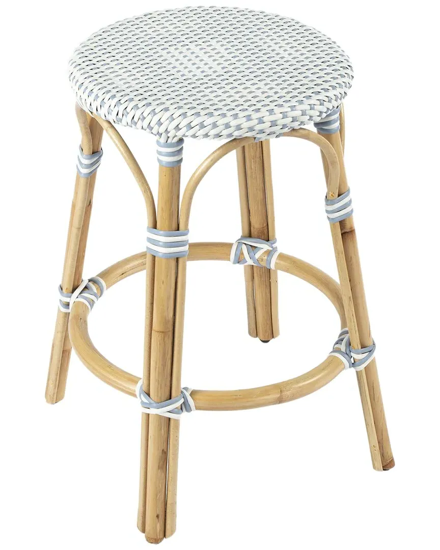 Tobias Round Counter Stool - White, Rattan