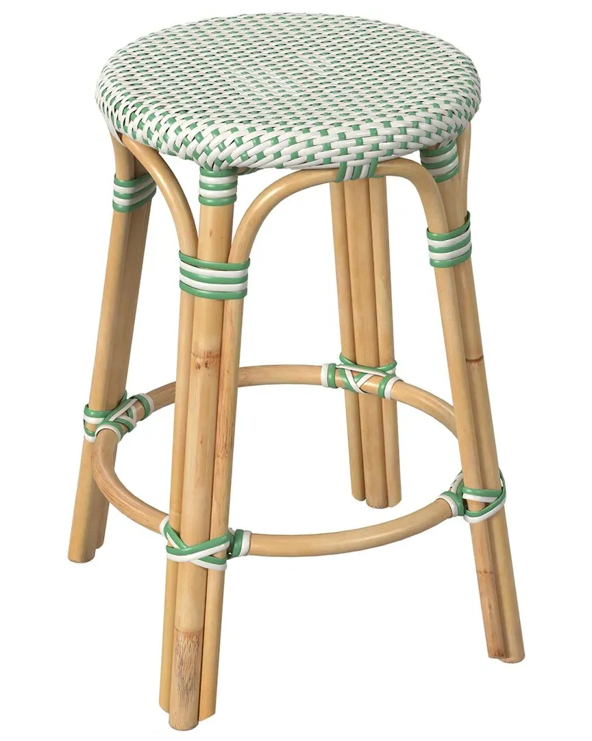 Tobias Round Counter Stool - White, Rattan