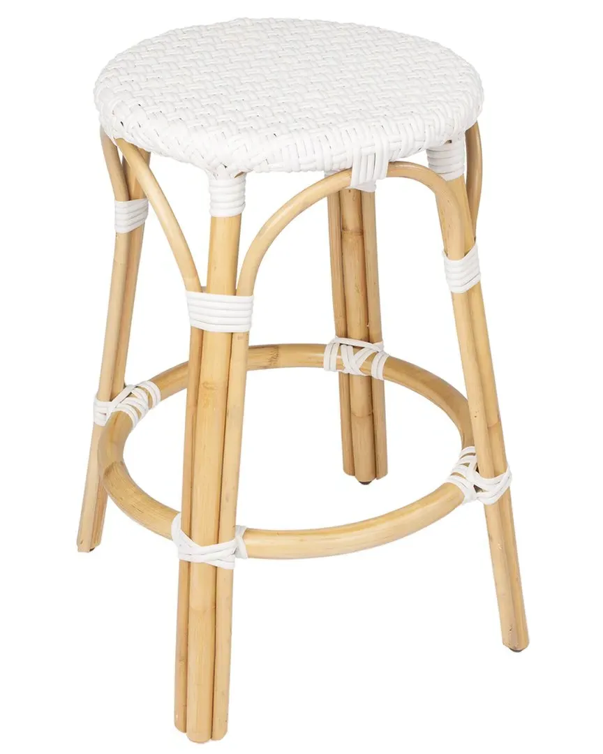 Tobias Round Counter Stool - White, Rattan