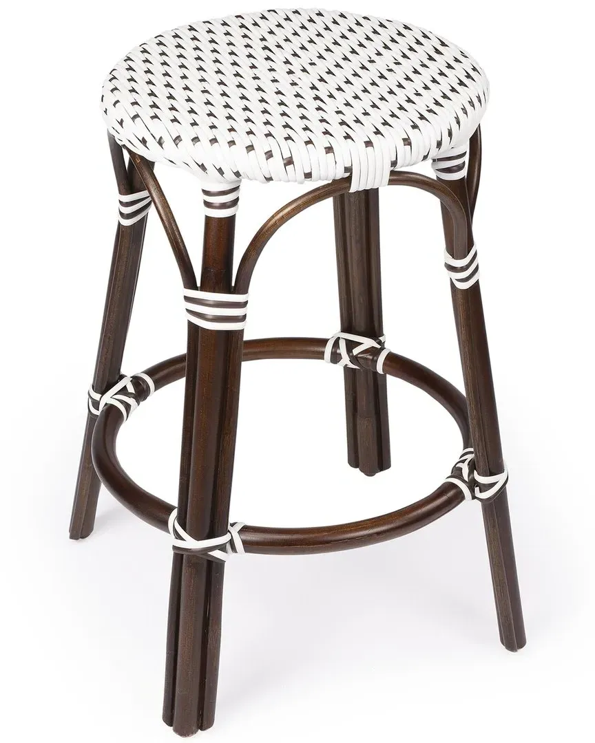 Tobias Round Counter Stool - White, Rattan