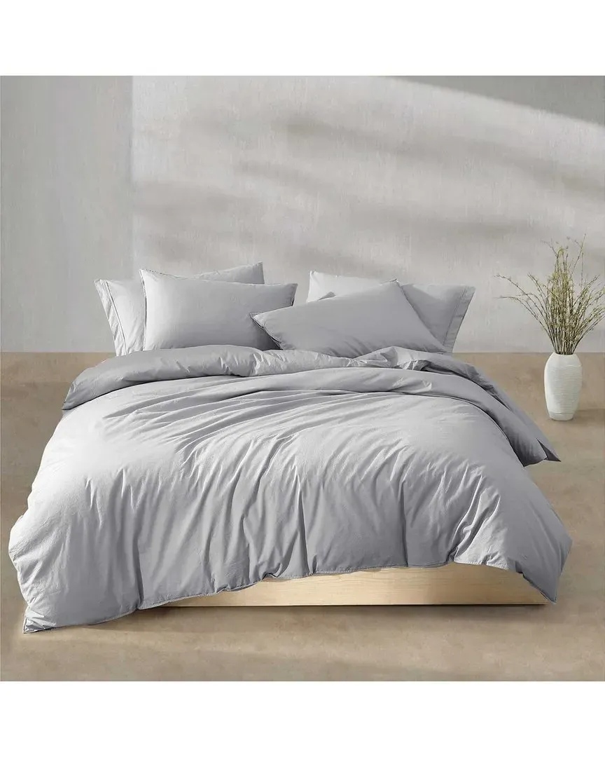 200 Thread Count Washed Percale Cotton Duvet Cover Set - Steel Blue