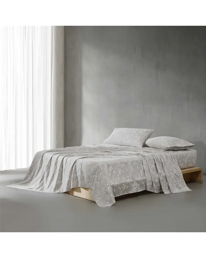 300 Thread Count White Flowers Cotton Sateen Sheet Set - Flax