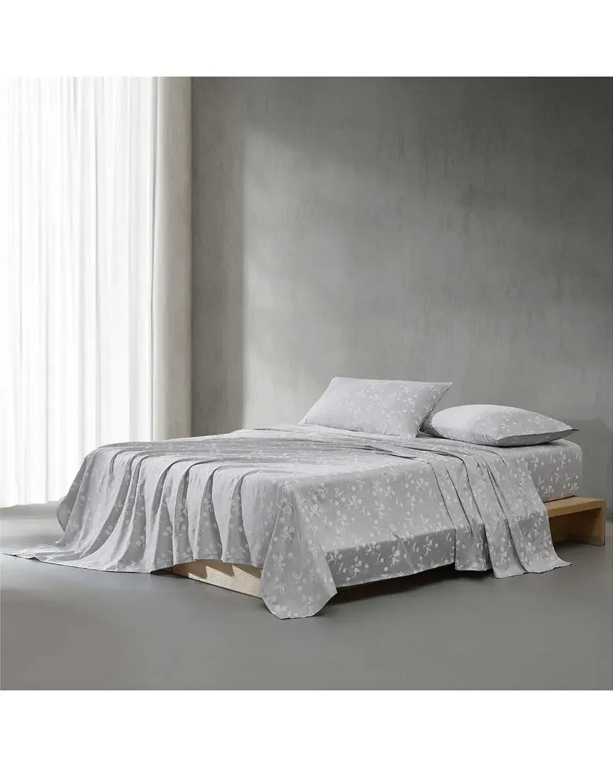 300 Thread Count White Flowers Cotton Sateen Sheet Set - Plum image