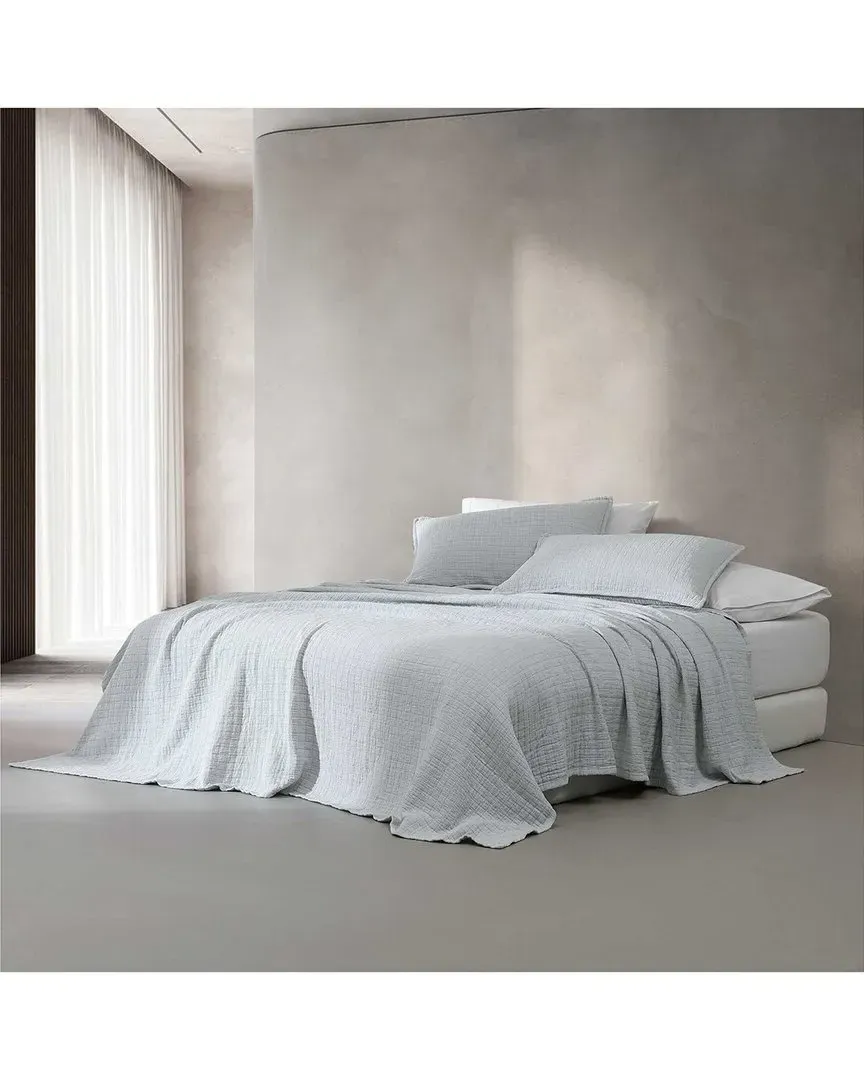 Essential Garment Washed Cotton Jacquard Coverlet - Dawn Blue