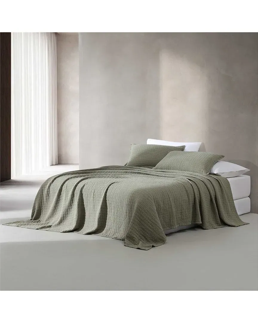Essential Garment Washed Cotton Jacquard Coverlet - Vetiver Green