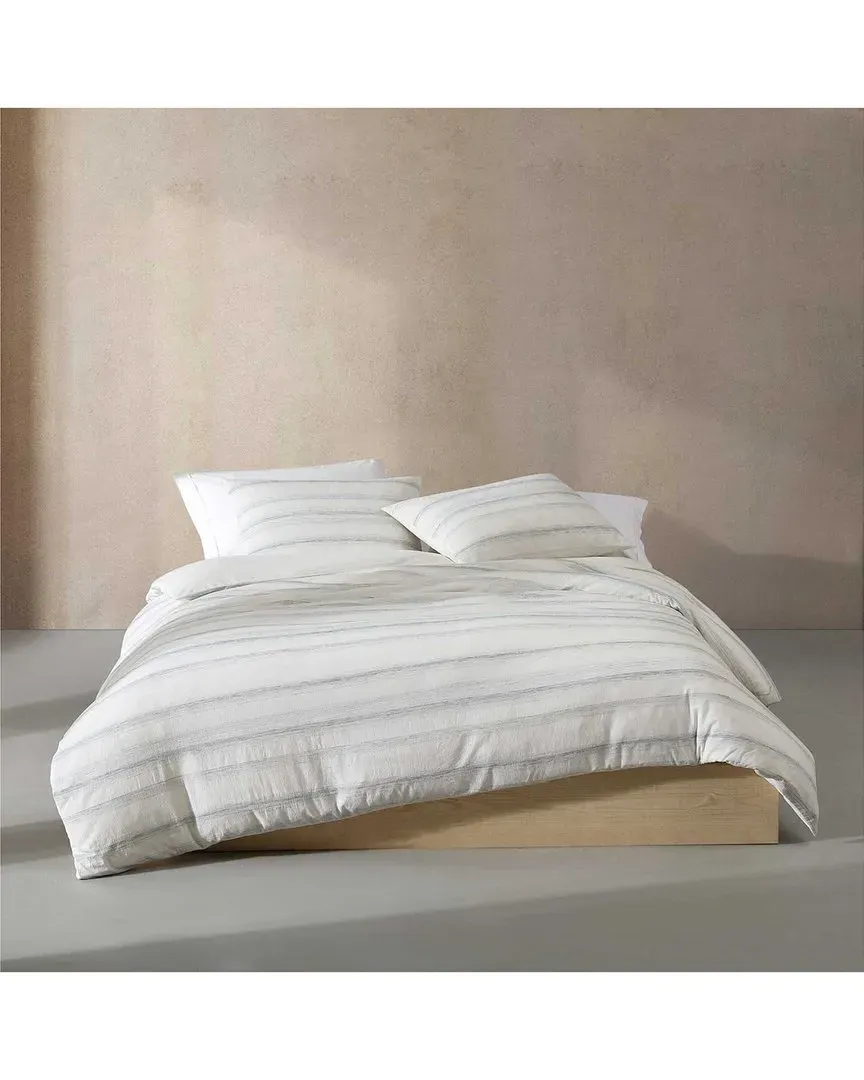 Stripe Cotton Duvet Cover Set - Off White, Slate Blue