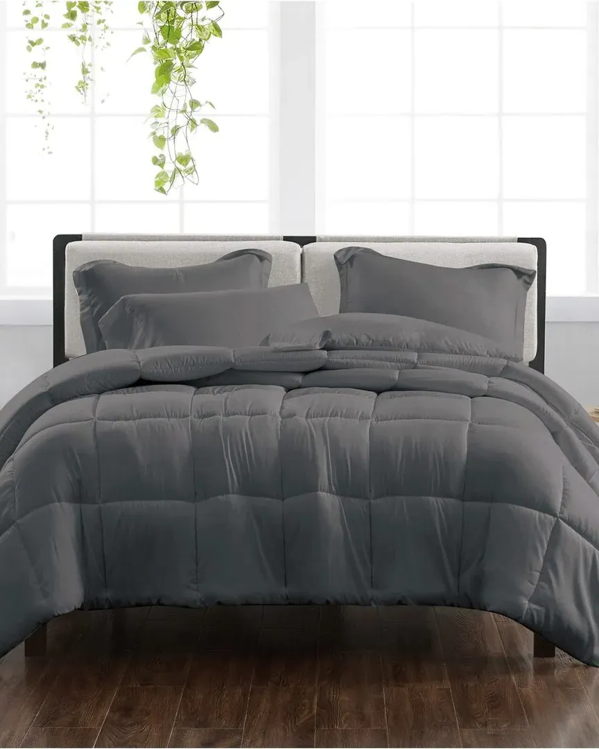 3-Piece Comforter Set - Grey, Polyester