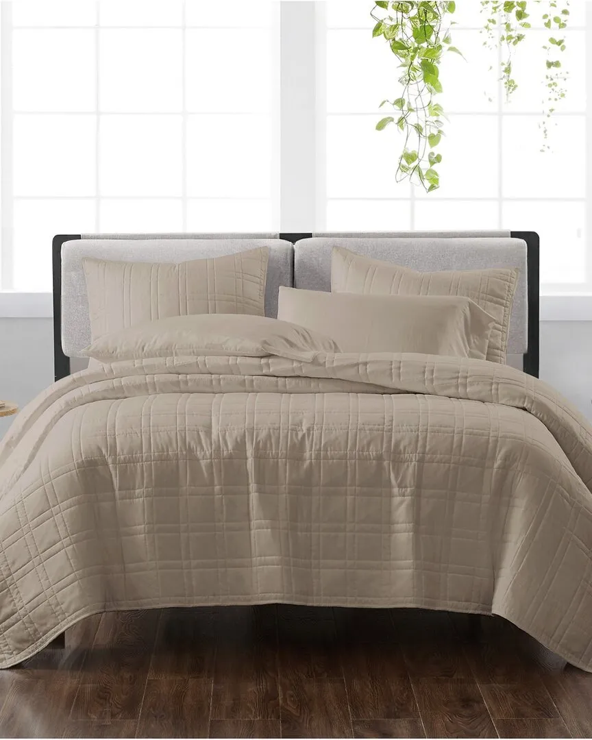 3-Piece Quilt Set - Khaki, Polyester