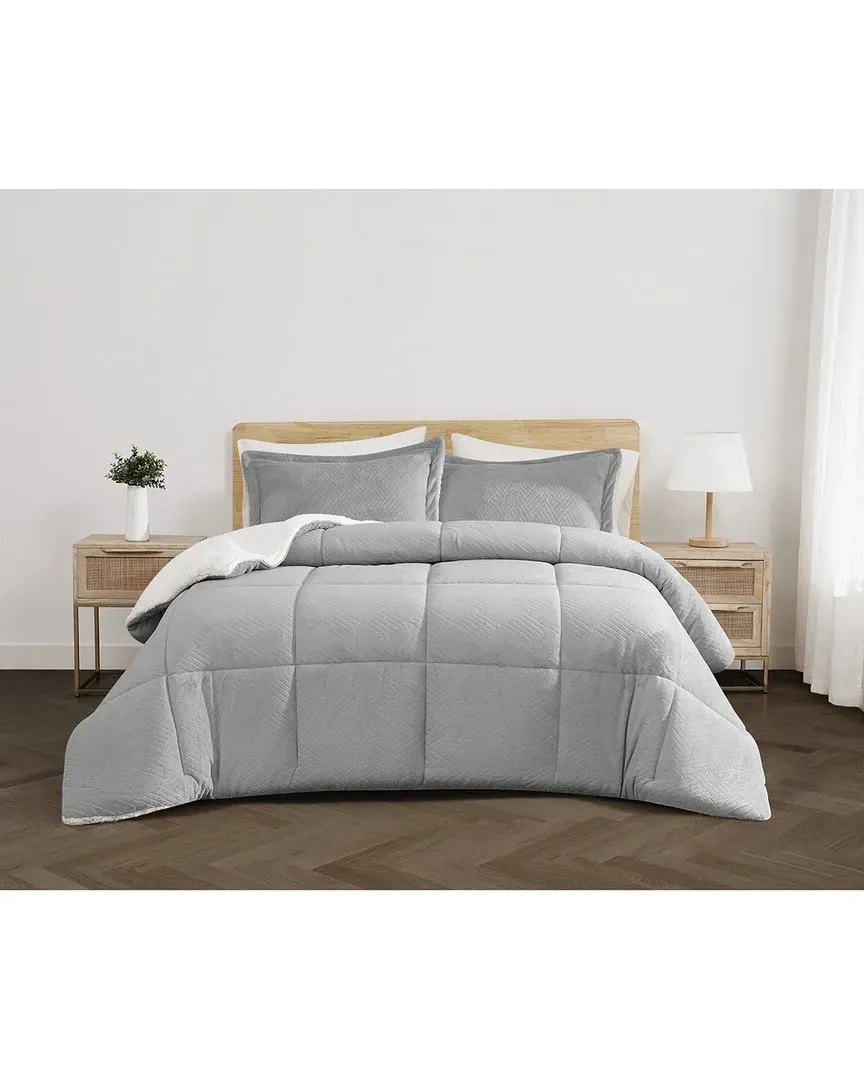 Carved Fluffy Comforter Set - Grey, Polyester