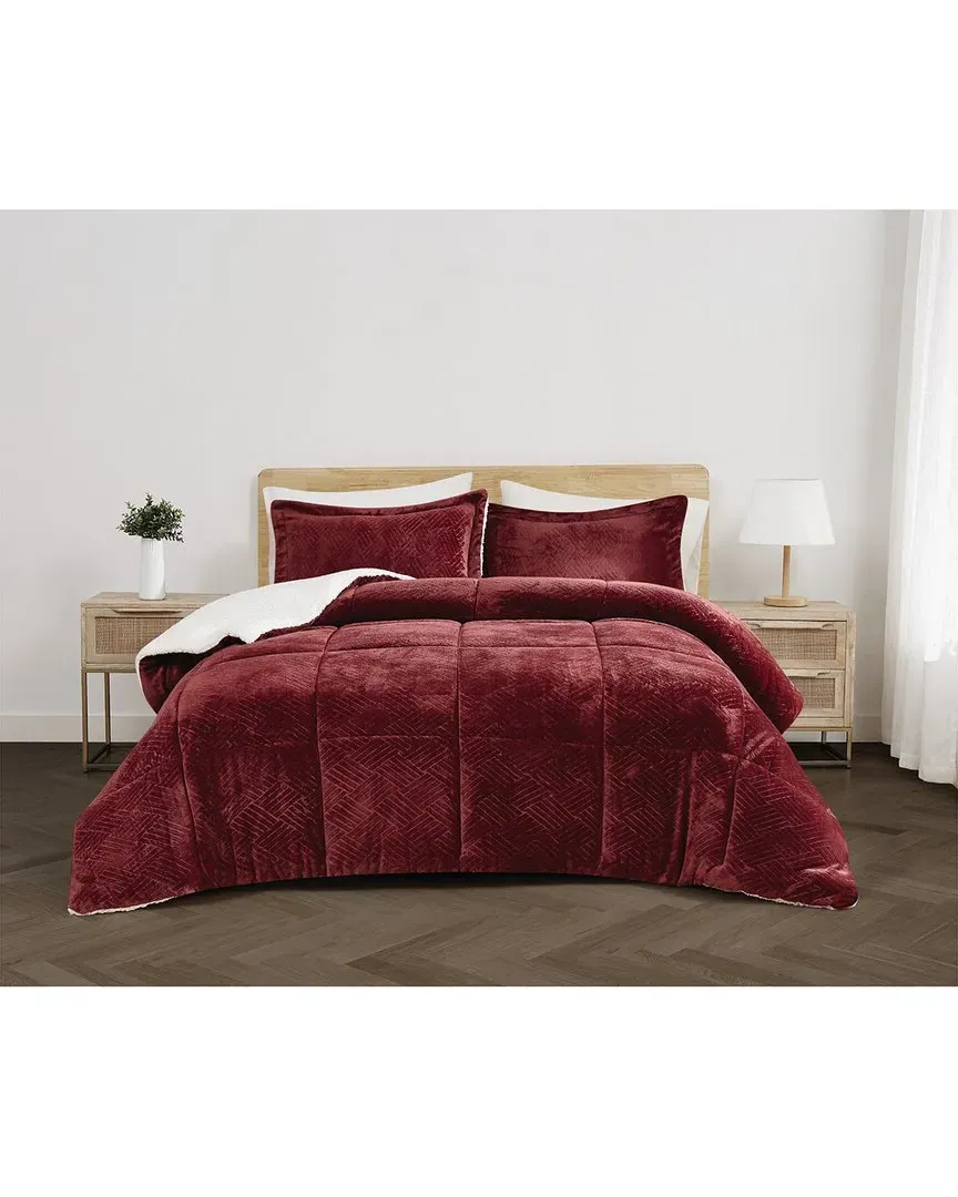 Carved Fluffy Comforter Set - Red, Polyester