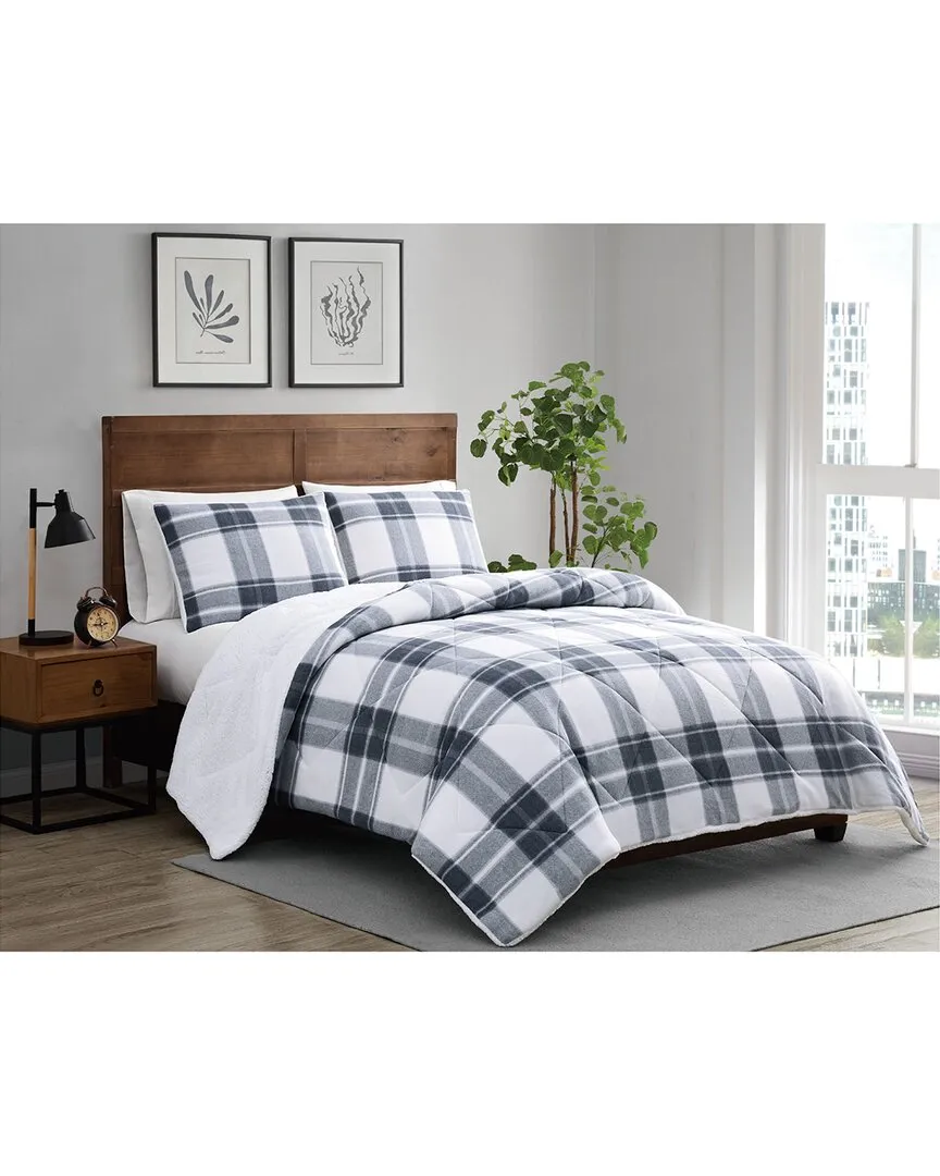 Cozy Teddy Plaid Comforter Set - Blue, Polyester image